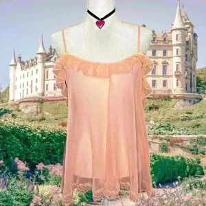 Y2k 90s Coral Mesh See Through Off The Shoulder Victoria’s Secret Baby doll Top